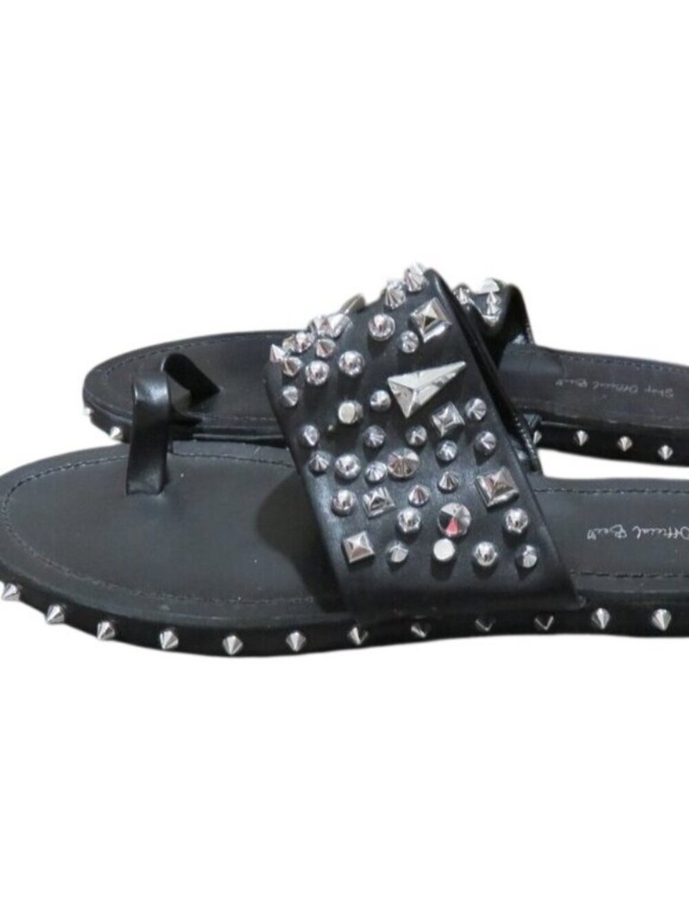 Official Bee Shop Pedro Black & Silver Studded Sandals Slip ons flats slides 10